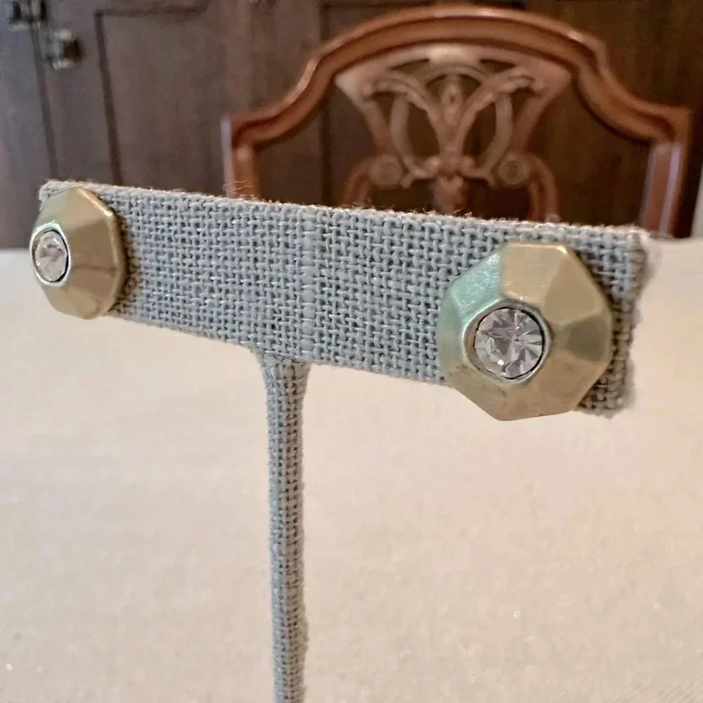 Matte Gold and Crystal Rhinestone Statement Stud Earring Lia Sophia Boho Look - Picture 5 of 9